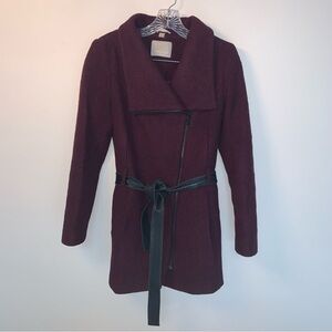 Soia & Kyo Deep Burgundy Trench Coat Wool Blend Black Belt S